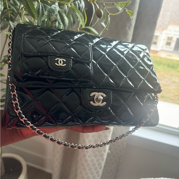 Chanel Patent Quilted Clutch with Chain in Black - Picture 14 of 15